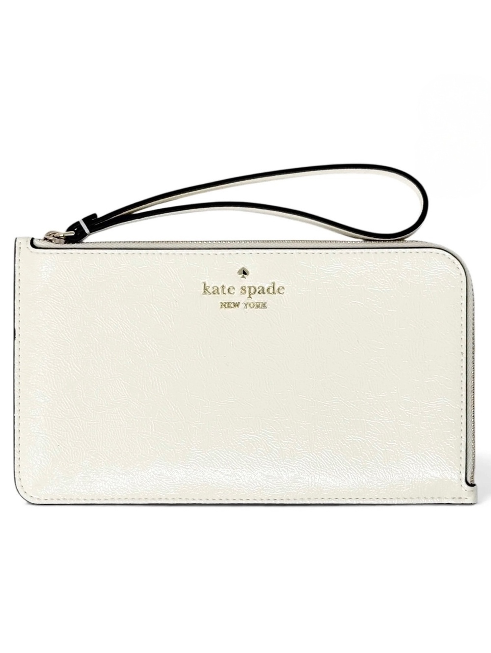 Kate Spade New York Lucy Crinkle Patent Leather Medium L-Zip Wristlet Meringue